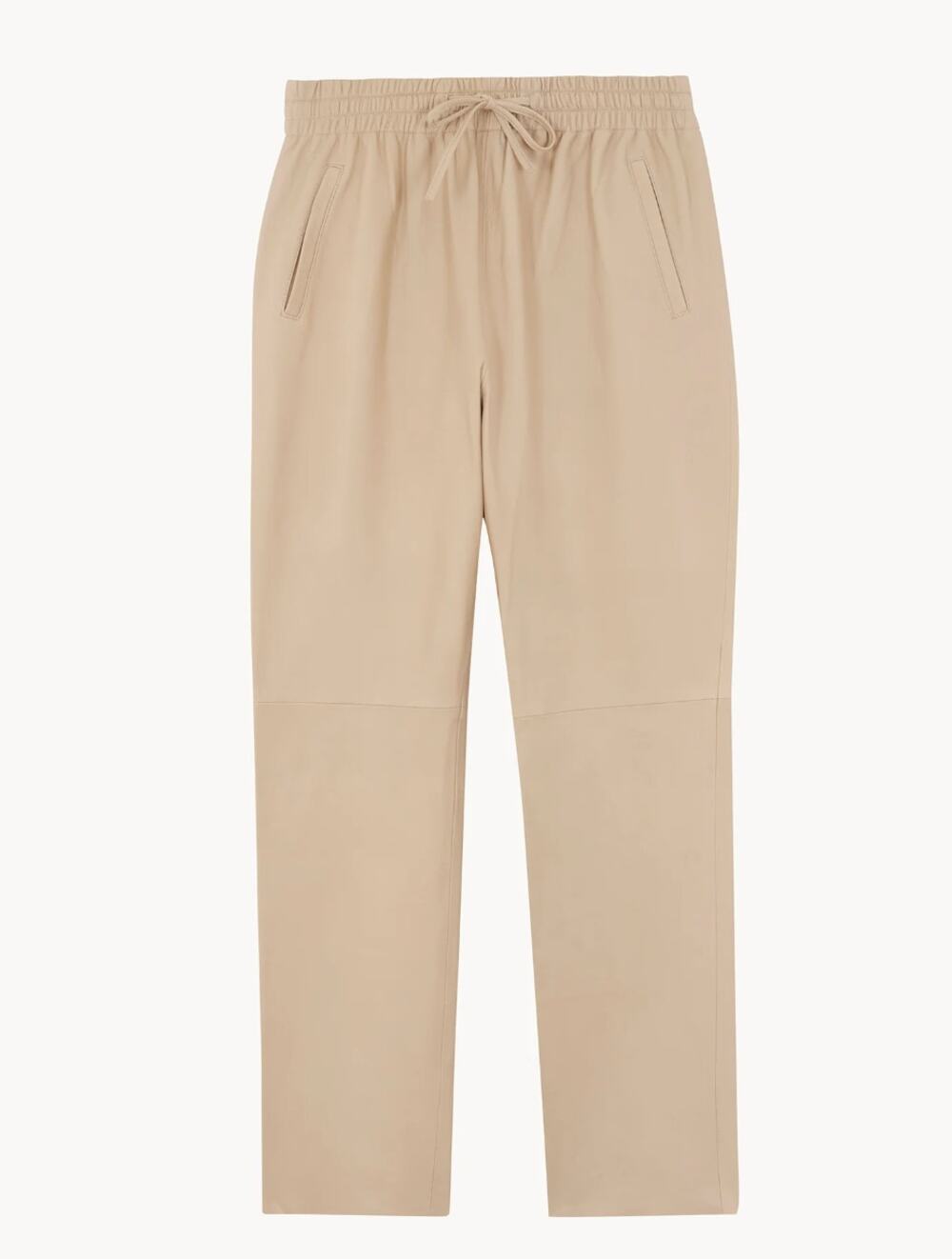 Kujten Marl Beige Leather Trousers High-Rise Elastic Waistband Size Large L NEW